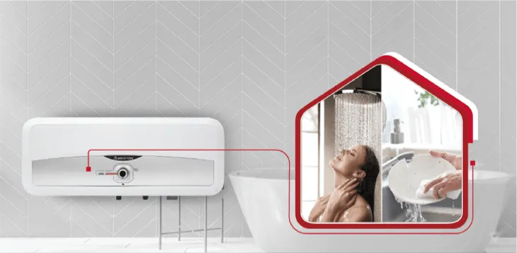 Hình ảnh máy nước nóng gián tiếp Ariston dung tích nhỏ, minh họa việc chọn dung tích phù hợp giúp tiết kiệm điện năng và tối ưu hóa cách sử dụng máy nước nóng gián tiếp Ariston