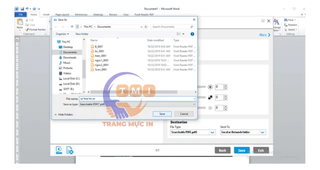 Nhấn nút &quot;Save&quot; để lưu tài liệu đã được quét và xem trước