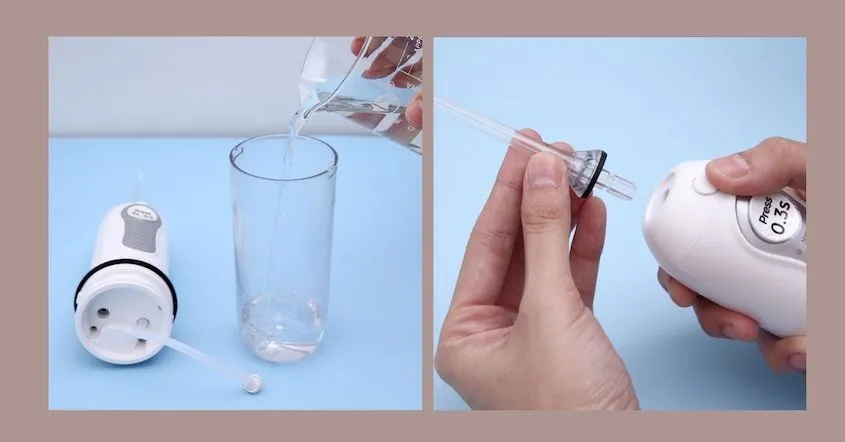 Đổ đầy nước sạch vào bình chứa của máy tăm nước trước khi sử dụng