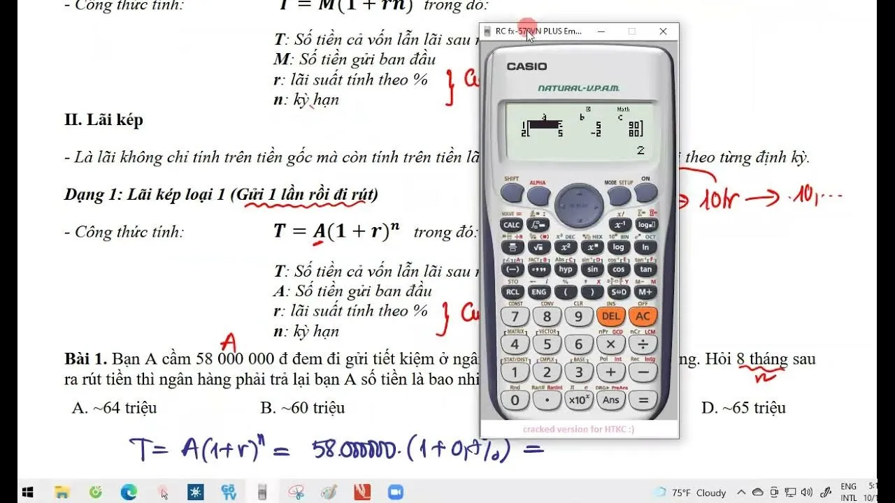 Tính lãi suất trên máy tính bỏ túi Casio