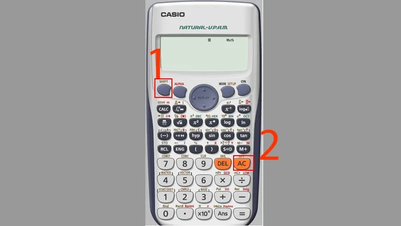 Nhấn AC để xóa giá trị, CLR để thiết lập máy về mặc định