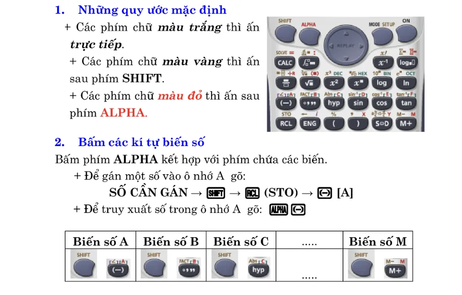 Các biến nhớ A, B, C... trên máy tính Casio hỗ trợ lưu trữ giá trị linh hoạt