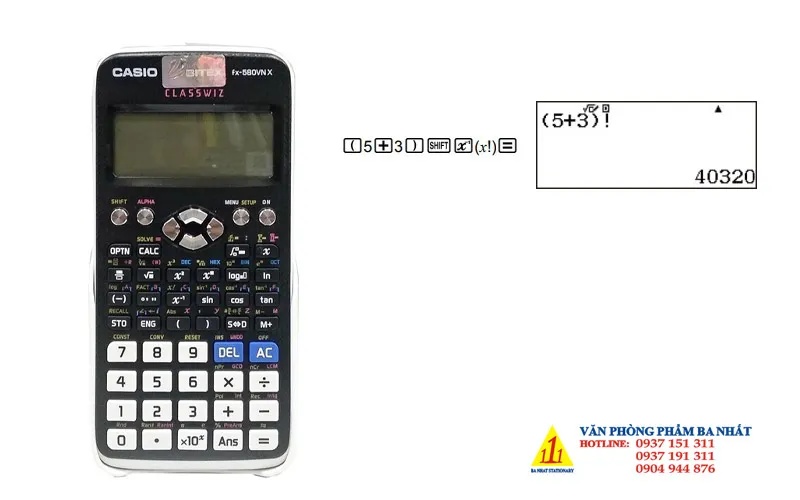 Hình ảnh màn hình máy tính Casio FX-580VNX hiển thị phép tính 5!