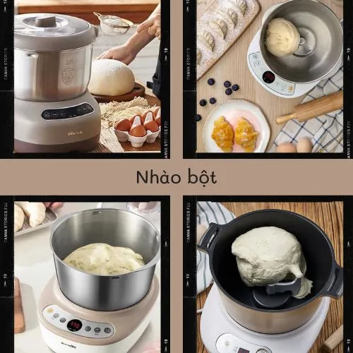 Máy trộn bột Bear đang nhồi bột mềm mịn, biểu thị kết quả của cách sử dụng máy trộn bột Bear đúng kỹ thuật