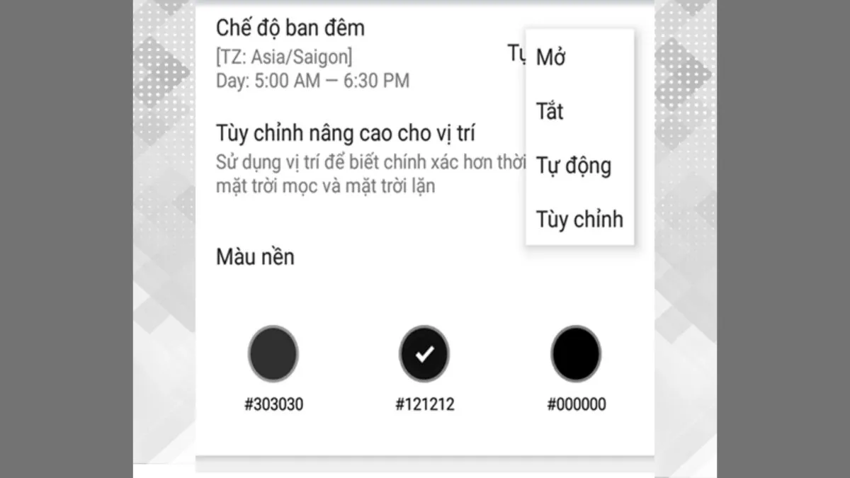 Tùy chọn kích hoạt hoặc tắt chế độ ban đêm tự động trong phần cài đặt của Nova Launcher