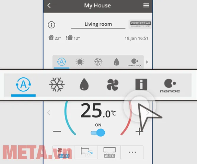 Màn hình Comfort Cloud Panasonic hướng dẫn cách chọn chế độ hoạt động cho máy điều hòa