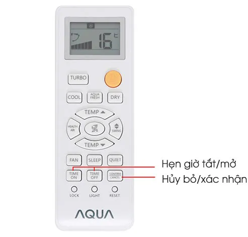 chức năng hẹn giờ trên remote máy lạnh Aqua