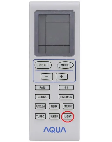 nút LIGHT remote máy lạnh Aqua