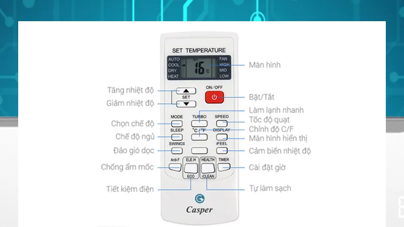 Tổng quan các nút chức năng trên điều khiển máy lạnh Casper