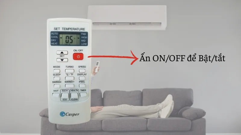 Nút ON/OFF giúp bật tắt máy lạnh Casper một cách tiện lợi