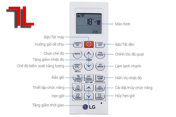 Các nút chức năng điều khiển máy lạnh LG