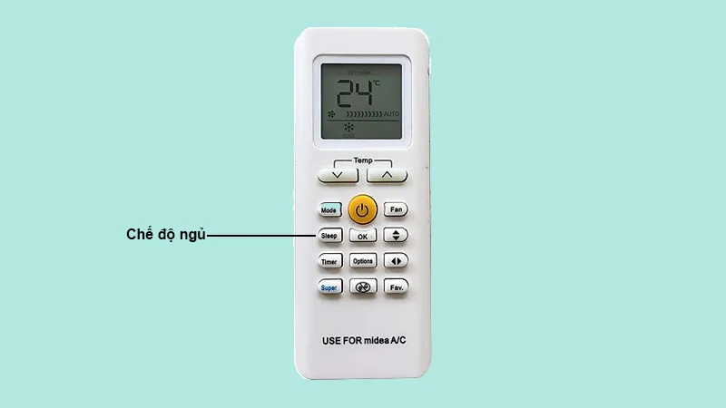 Nút SLEEP trên remote máy lạnh Midea cho chế độ ngủ thoải mái