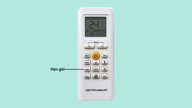 Giao diện cài đặt chức năng hẹn giờ bật tắt trên remote máy lạnh Midea