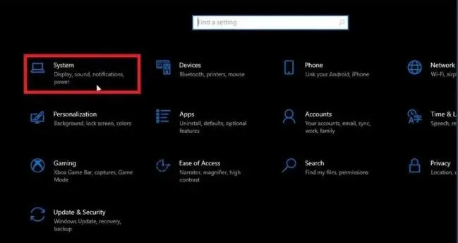 Mở cài đặt hệ thống trên Windows 10 để quản lý âm thanh
