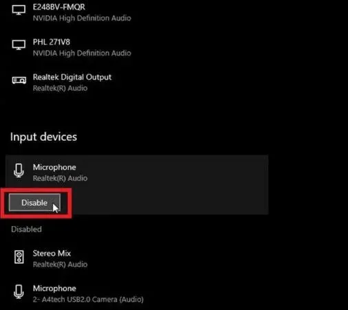 Kích hoạt hoặc vô hiệu hóa thiết bị micrô bằng nút Enable/Disable