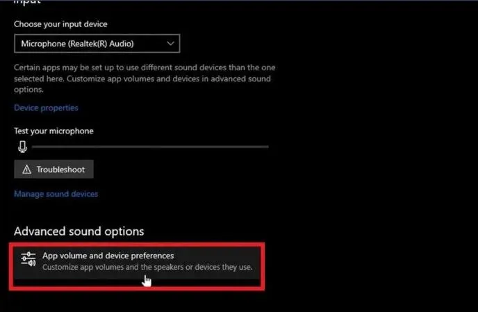 Truy cập cài đặt tùy chọn âm lượng ứng dụng nếu Troubleshoot không thành công