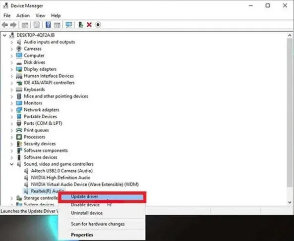 Mở Device Manager để cập nhật trình điều khiển âm thanh của tai nghe