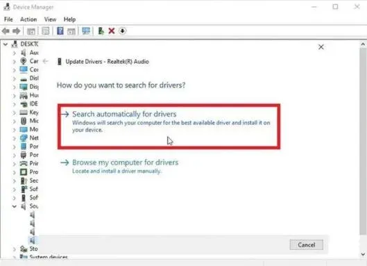 Tìm kiếm và cập nhật phần mềm trình điều khiển tự động cho thiết bị âm thanh