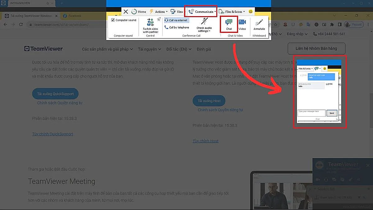 Tùy chọn chia sẻ tệp và giao tiếp trong phiên TeamViewer, một tính năng cốt lõi của cách sử dụng TeamViewer trên máy tính.