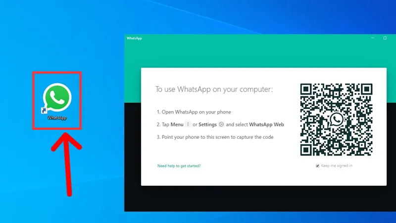 Màn hình ứng dụng WhatsApp Desktop trên Windows hiển thị mã QR để đăng nhập