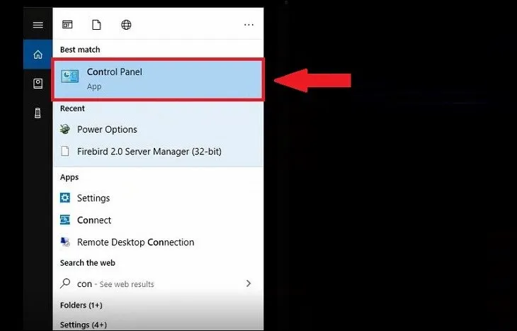 Giao diện Windows Start menu tìm kiếm Control Panel để quản lý thiết bị Bluetooth trên máy tính