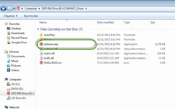 Thực hiện cài đặt driver USB Wi-Fi từ đĩa CD