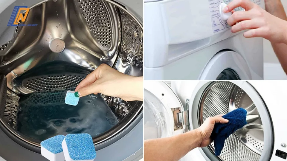 Xả nước và vệ sinh lại máy giặt sau khi sử dụng viên làm sạch
