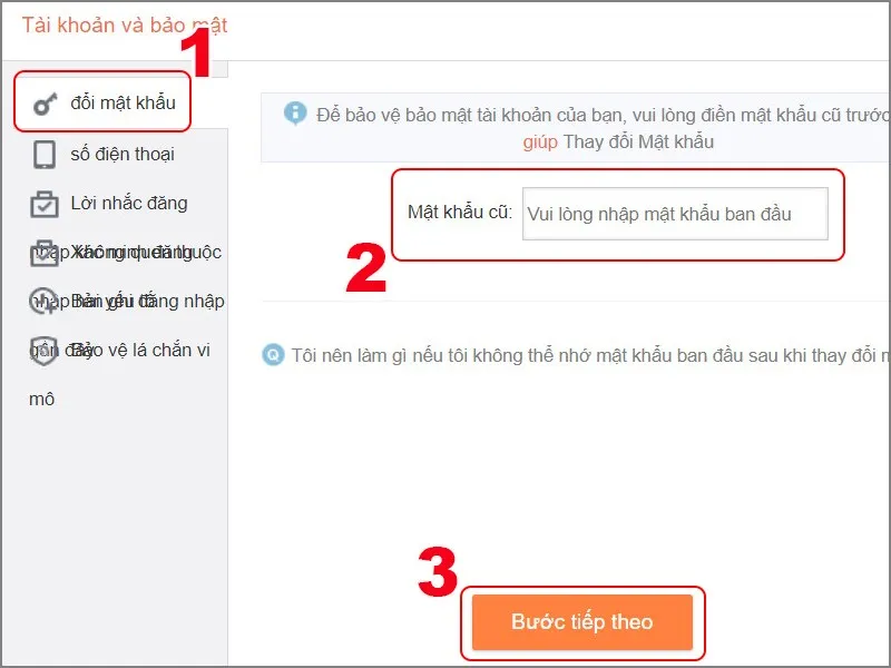 Nhập mật khẩu hiện tại để xác nhận trước khi đổi mật khẩu Weibo trên máy tính
