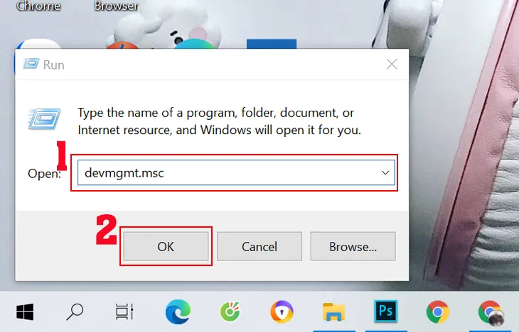 Cửa sổ lệnh Run trên Windows để mở Device Manager
