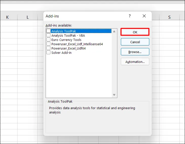Bỏ chọn tất cả các mục Add-ins để loại trừ xung đột, giúp tìm ra cách mở file trắng trên máy tính