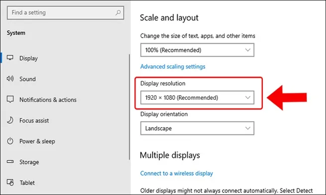 Cài đặt độ phân giải màn hình được khuyến nghị