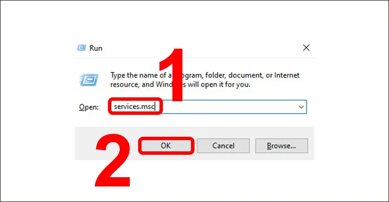 Nhập services.msc để sửa lỗi tràn lệnh in Canon 2900