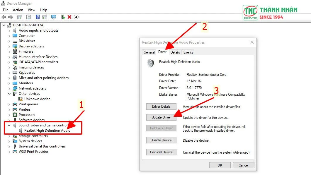 Xem thiết bị âm thanh Realtek trong Device Manager