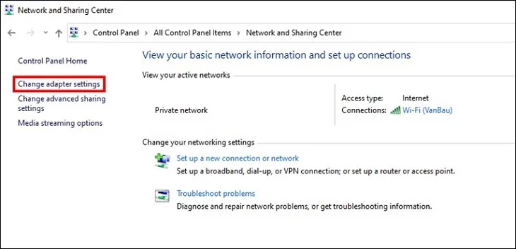 Nhấn vào Change adapter settings