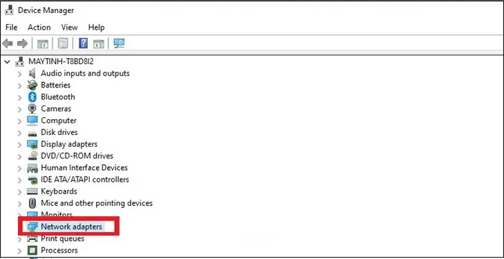 Vào Device Manager và chọn Network Adapters