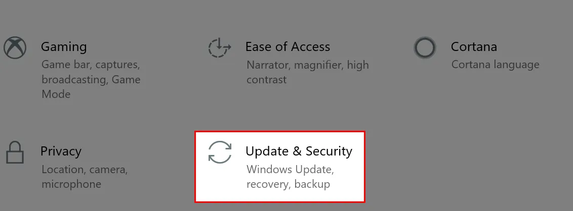 Chọn Update &amp; Security trong Settings