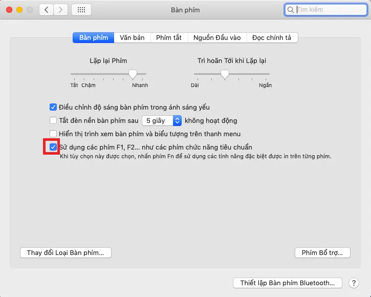 Kiểm tra cài đặt phím chức năng Fn để điều chỉnh độ sáng màn hình MacBook