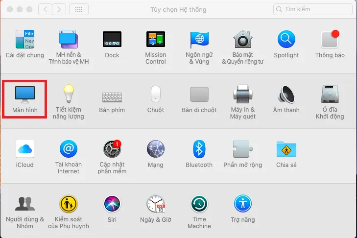 Truy cập mục Màn hình (Display) để điều khiển độ sáng màn hình MacBook