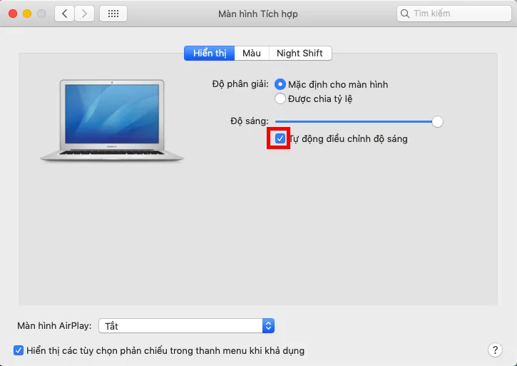 Kích hoạt tùy chọn tự động điều chỉnh độ sáng màn hình MacBook để tối ưu trải nghiệm
