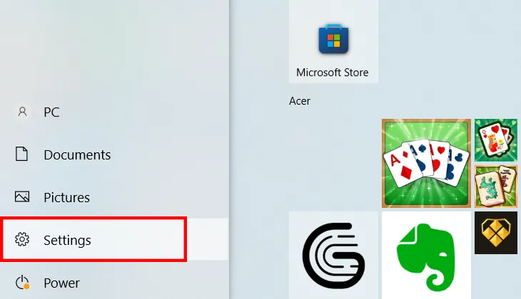Biểu tượng Settings trên laptop Asus được chọn để truy cập cài đặt hệ thống