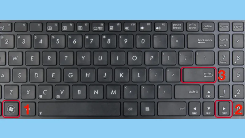 Minh họa cách tắt máy tính trên Windows 7 bằng phím Windows, phím mũi tên và Enter, phương pháp truyền thống.