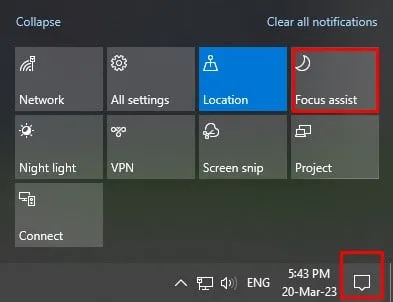 Bật Focus Assist trên máy tính