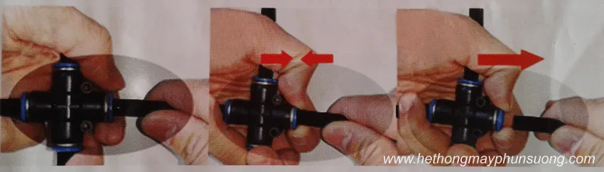 Hướng dẫn chi tiết cách tháo béc phun sương an toàn từ ống nhựa PE 8 ly trong quá trình cách lắp đặt máy phun sương.