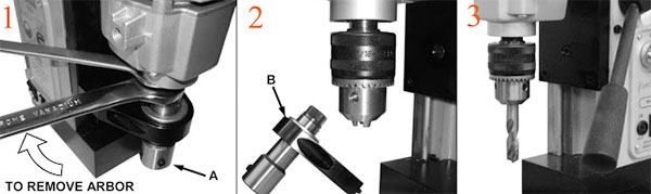 Mô tả cách thao đầu khoan máy khoan bàn