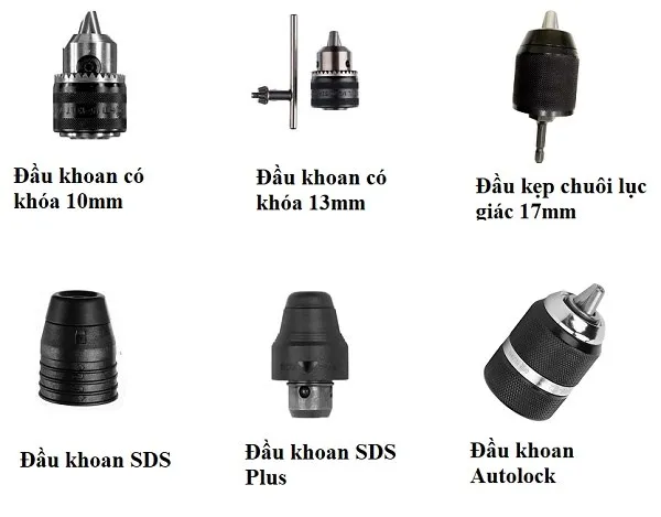 Các loại đầu kẹp mũi khoan phổ biến, đóng vai trò quan trọng trong cách tháo đầu máy khoan cầm tay hiệu quả
