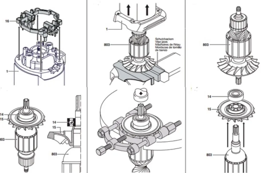 Kiểm Tra Tình Trạng Rotor, Ổ Bi Rãnh Sâu Và Quạt Của Máy Đục Bê Tông Sau Khi Tháo