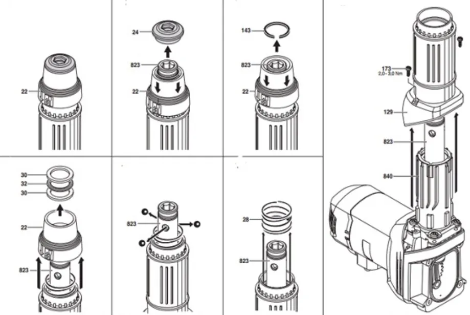 Tháo Ống Bảo Vệ Và Nắp Trục Khoan Máy Đục Bê Tông Để Tiếp Cận Các Bộ Phận Bên Trong