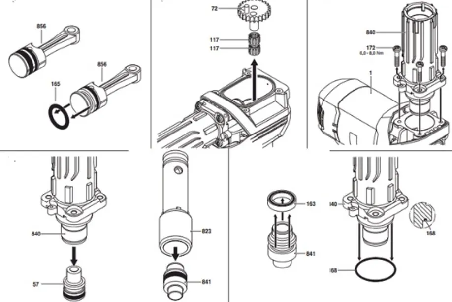 Chi Tiết Các Bộ Phận Của Piston Và Hộp Nhông Sau Khi Tháo Rời Khỏi Máy Đục Bê Tông