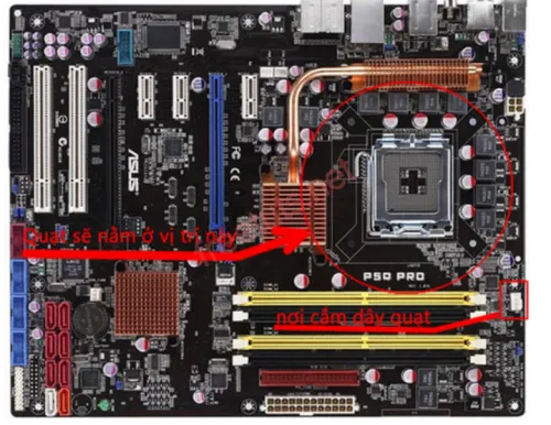 Rút cáp nguồn quạt tản nhiệt CPU khỏi mainboard