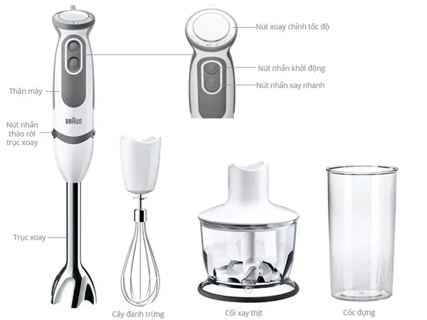 Thao tác tháo rời thân máy và trục xay của máy xay cầm tay Braun đúng kỹ thuật